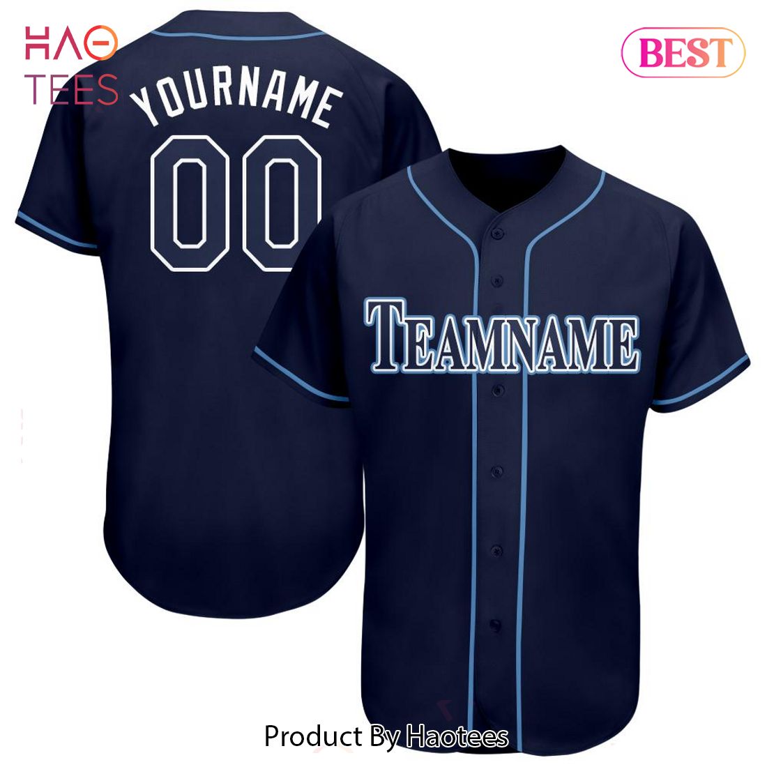 AVAILABLE Custom Navy White Powder Blue Baseball Jersey AVAILABLE Custom Navy White Powder Blue Baseball Jersey