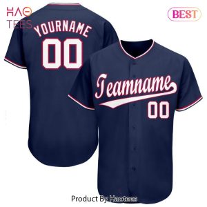 AVAILABLE Custom Navy White Red Baseball Jersey