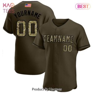 AVAILABLE Custom Olive Camo Black Authentic Salute To Service American Flag Fashion Baseball Jersey