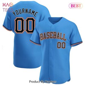 AVAILABLE Custom Powder Blue Black Orange Authentic Baseball Jersey