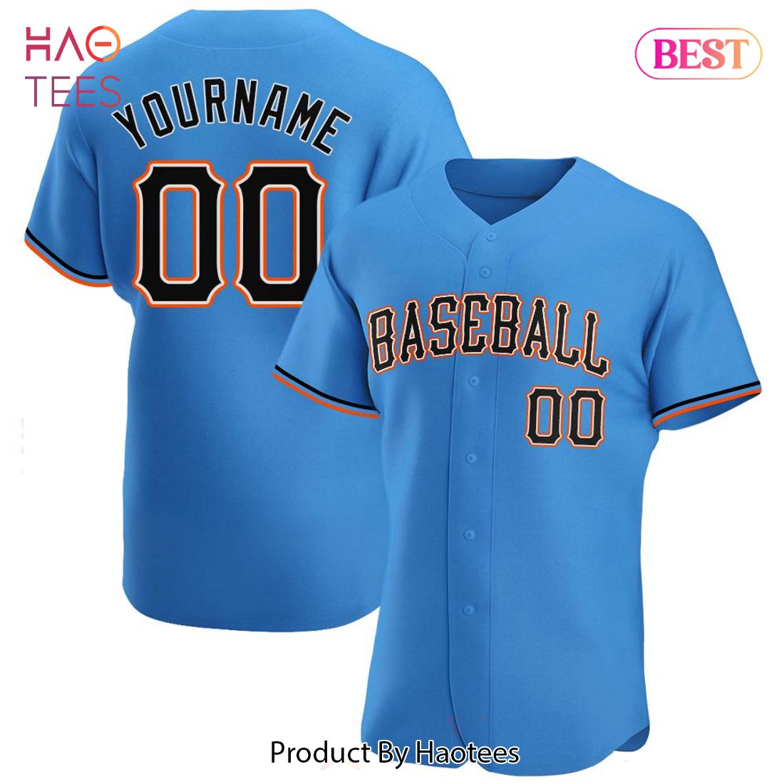AVAILABLE Custom Powder Blue Black Orange Authentic Baseball Jersey AVAILABLE Custom Powder Blue Black Orange Authentic Baseball Jersey