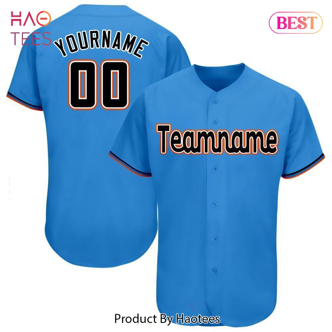 AVAILABLE Custom Powder Blue Black Orange Baseball Jersey AVAILABLE Custom Powder Blue Black Orange Baseball Jersey