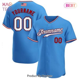 AVAILABLE Custom Powder Blue White Red Authentic American Flag Fashion Baseball Jersey