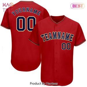 AVAILABLE Custom Red Navy Old Gold Authentic Baseball Jersey