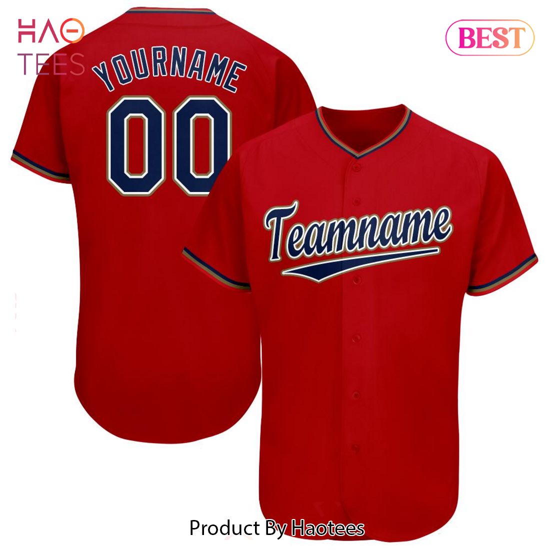 AVAILABLE Custom Red Navy Old Gold Baseball Jersey AVAILABLE Custom Red Navy Old Gold Baseball Jersey