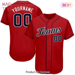 AVAILABLE Custom Red Navy White Authentic Baseball Jersey
