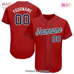 AVAILABLE Custom Red Navy White Baseball Jersey