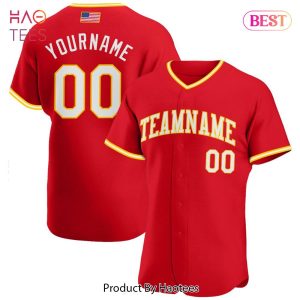 AVAILABLE Custom Red White Gold Authentic American Flag Fashion Baseball Jersey