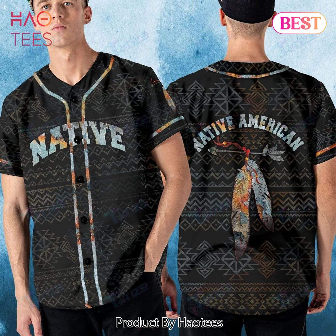 AVAILABLE Native American Indian Feather Tribal Baseball Jersey Vi