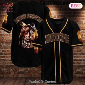 AVAILABLE Native Man And Wolf Black Baseball Jersey