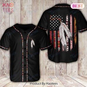 AVAILABLE Proud Native American Flag Indian Feather Tribal Baseball Jersey Vi
