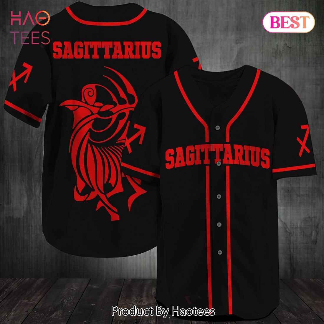 AVAILABLE Sagittarius Zodiac Black Red Baseball Jersey AVAILABLE Sagittarius Zodiac Black Red Baseball Jersey