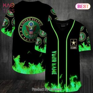 AVAILABLE Us Army Green Fire Flame Baseball Jersey
