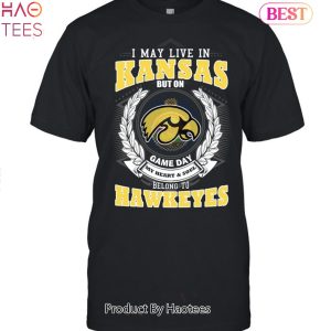 NEW I May Live In Kansas But On Game Day My Heart & Soul Belongs Iowa Hawkeyes Unisex T-Shirt