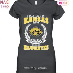 NEW I May Live In Kansas But On Game Day My Heart & Soul Belongs Iowa Hawkeyes Unisex T-Shirt