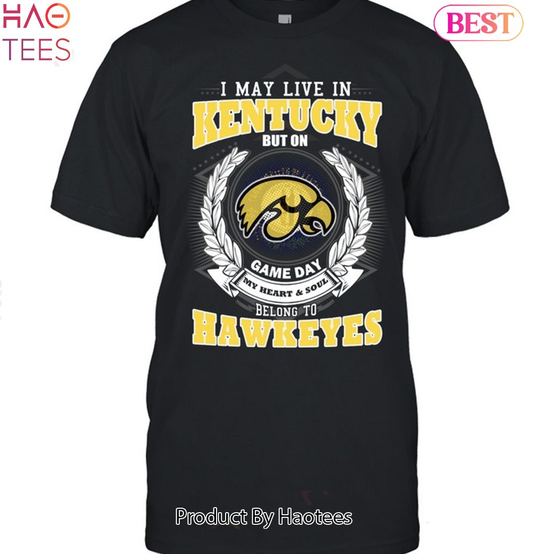 NEW I May Live In Kentucky But On Game Day My Heart & Soul Belongs Iowa Hawkeyes Unisex T-Shirt NEW I May Live In Kentucky But On Game Day My Heart & Soul Belongs Iowa Hawkeyes Unisex T-Shirt
