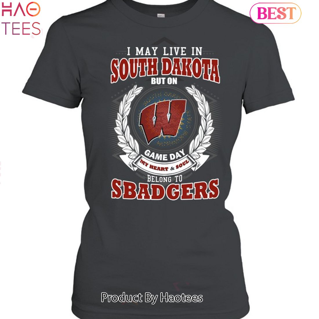 I May Live In South Dakota But On Game Day My Heart & Soul Belongs To Wisconsin Badgers Unisex T-Shirt I May Live In South Dakota But On Game Day My Heart & Soul Belongs To Wisconsin Badgers Unisex T-Shirt