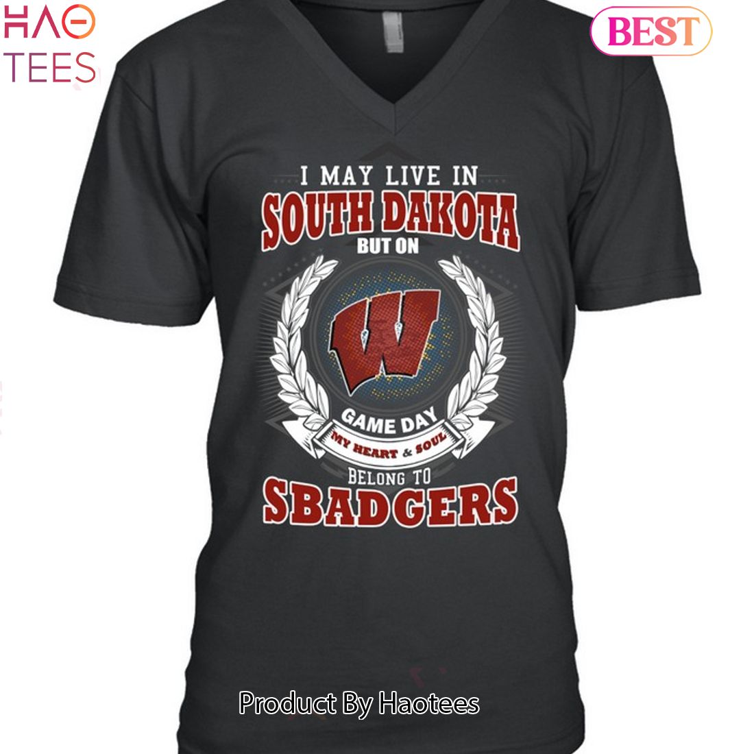 I May Live In South Dakota But On Game Day My Heart & Soul Belongs To Wisconsin Badgers Unisex T-Shirt I May Live In South Dakota But On Game Day My Heart & Soul Belongs To Wisconsin Badgers Unisex T-Shirt