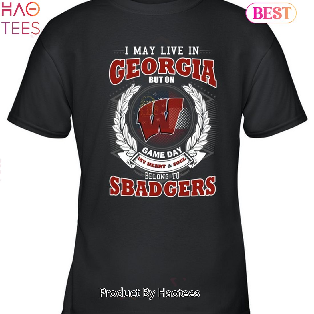 I May Live In Georgia But On Game Day My Heart & Soul Belongs To Wisconsin Badgers Unisex T-Shirt I May Live In Georgia But On Game Day My Heart & Soul Belongs To Wisconsin Badgers Unisex T-Shirt