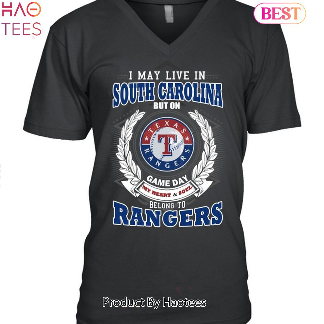 I May Live In South Carolina But On Game Day My Heart & Soul Belongs To Texas Rangers MLB Unisex T-Shirt I May Live In South Carolina But On Game Day My Heart & Soul Belongs To Texas Rangers MLB Unisex T-Shirt