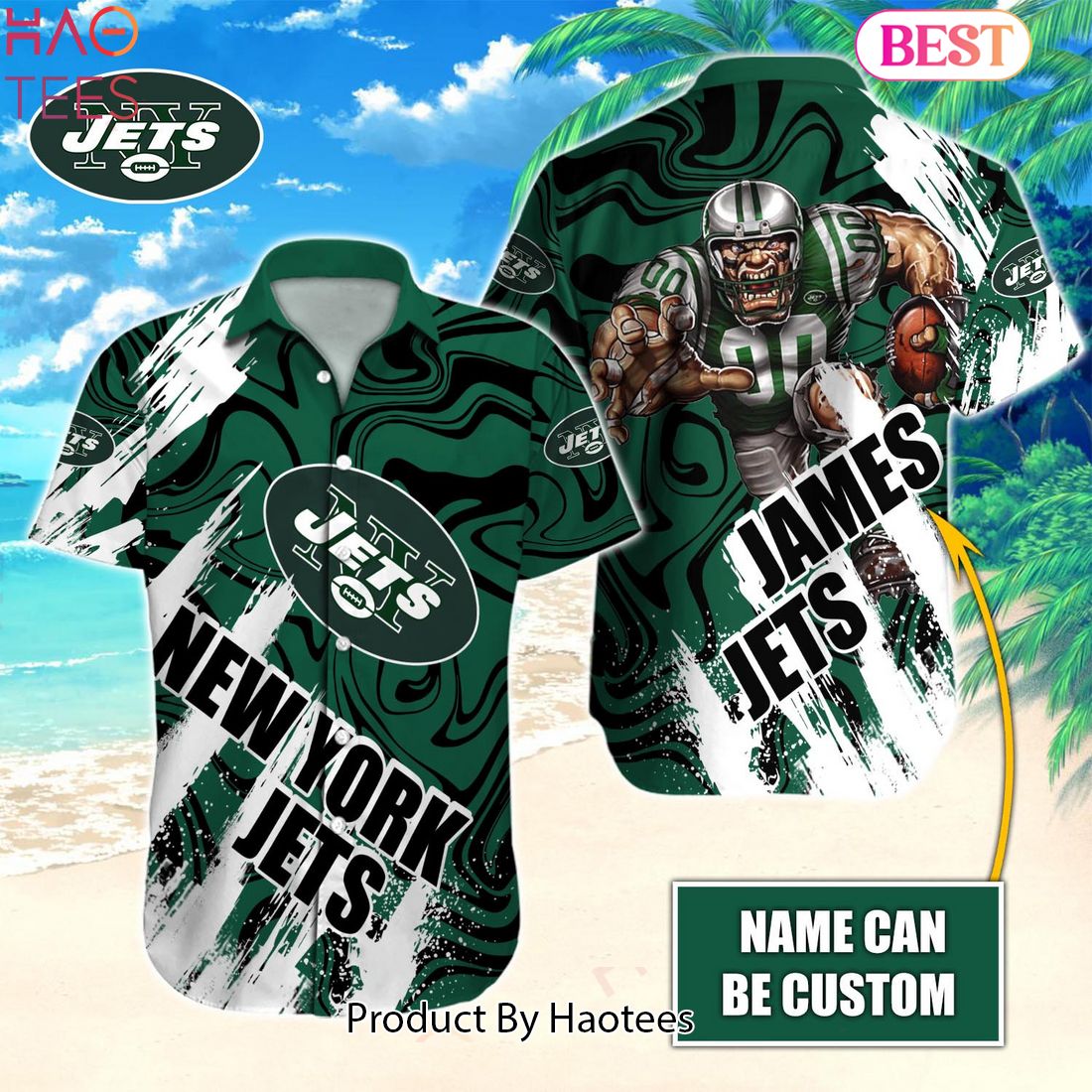 Custom Name NFL New York Jets Special Hawaiian Design Button Shirt