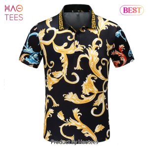 LUXURY Versace Gold Black Polo Shirt All Over Printed