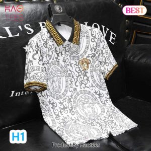 LUXURY Versace White Polo Shirt All Over Pritned