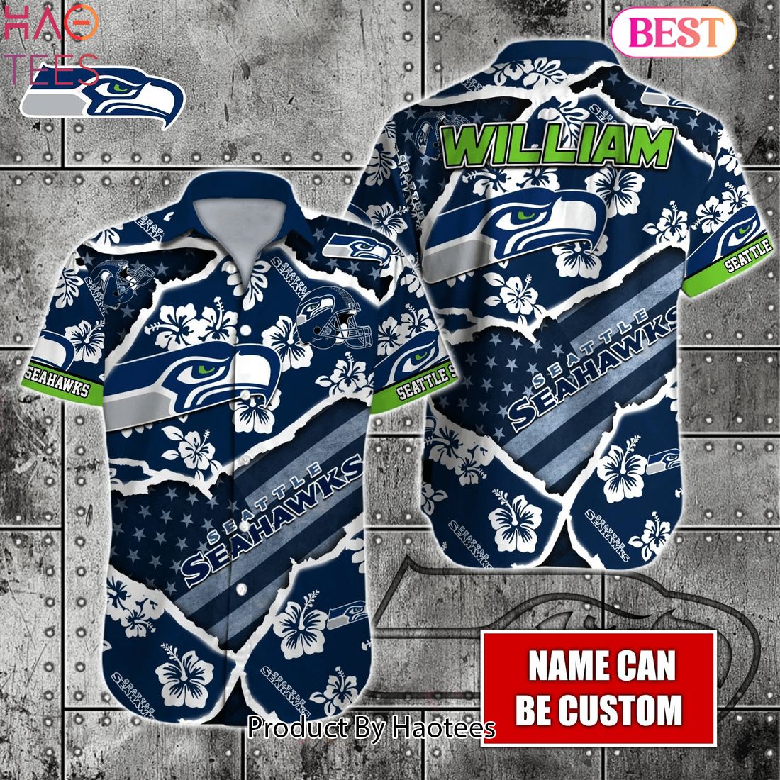 Custom Number And Name Nfl 3D Hawaiian Shirt Seattle Seahawks Logo