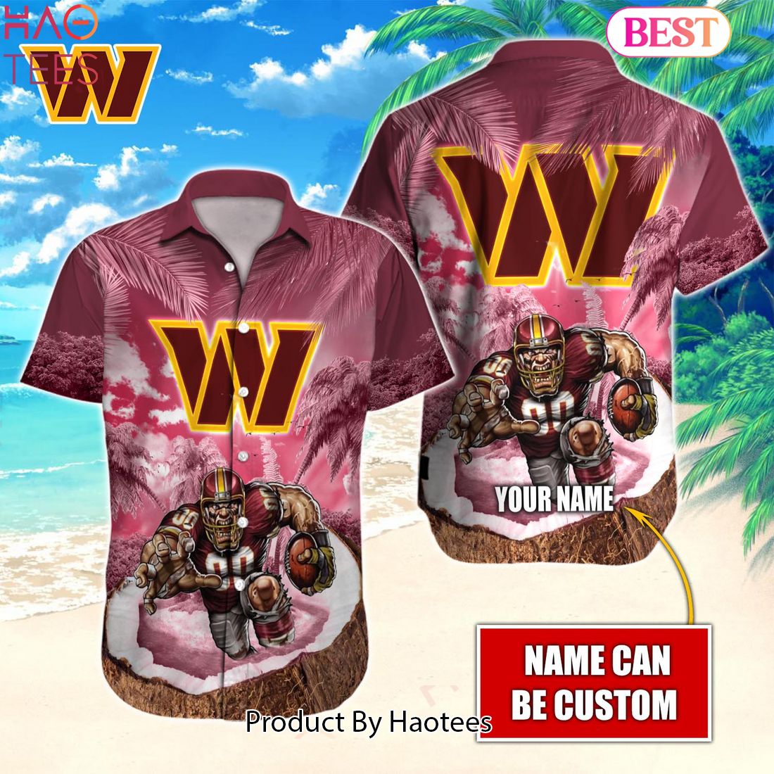 NEW Washington Redskins NFL Hawaiian 3D Shirt