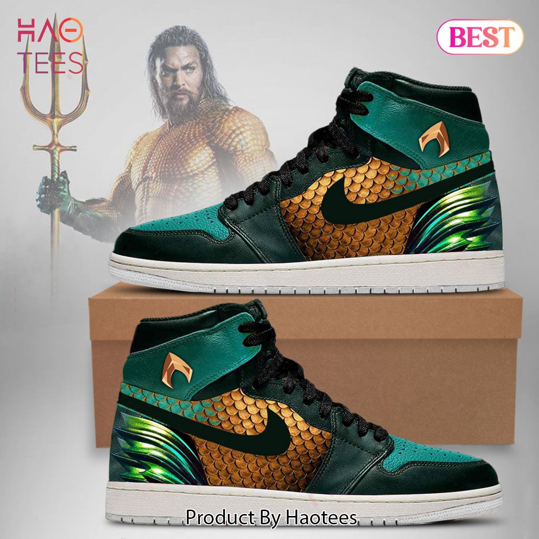 AVAILABLE DC Justice League Aquaman Air Jordan High Top Sneaker POD Design AVAILABLE DC Justice League Aquaman Air Jordan High Top Sneaker POD Design