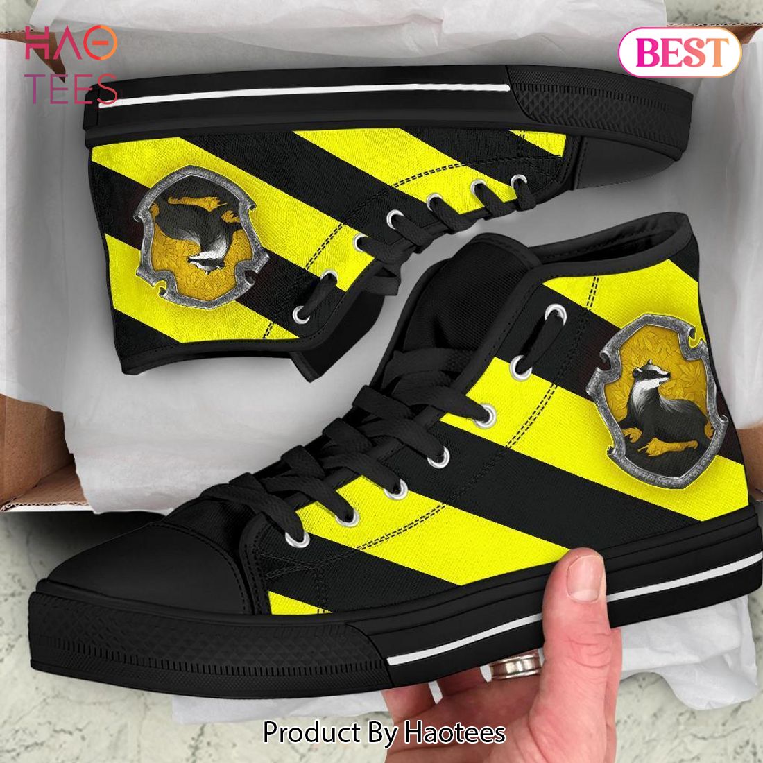 HOT TREND Harry Potter Hufflepuff House High Top Shoes Limited Edition HOT TREND Harry Potter Hufflepuff House High Top Shoes Limited Edition