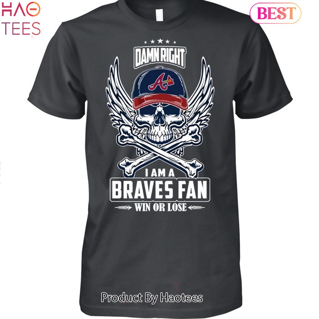 Skull damn right I am a Atlanta Braves fan win or lose shirt