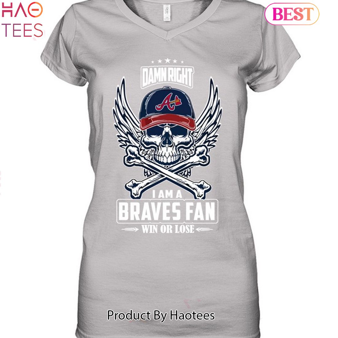 Skull damn right I am a Atlanta Braves fan win or lose shirt