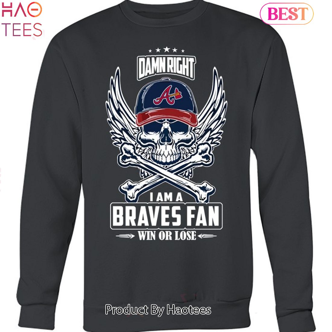 Skull damn right I am a Atlanta Braves fan win or lose shirt