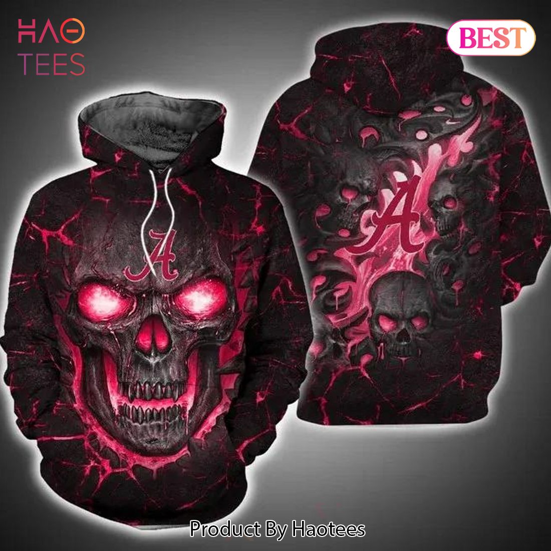 [AVAILABLE] Alabama Crimson Tide Skull Art 3D Hoodie NCAA Cheer Gifts