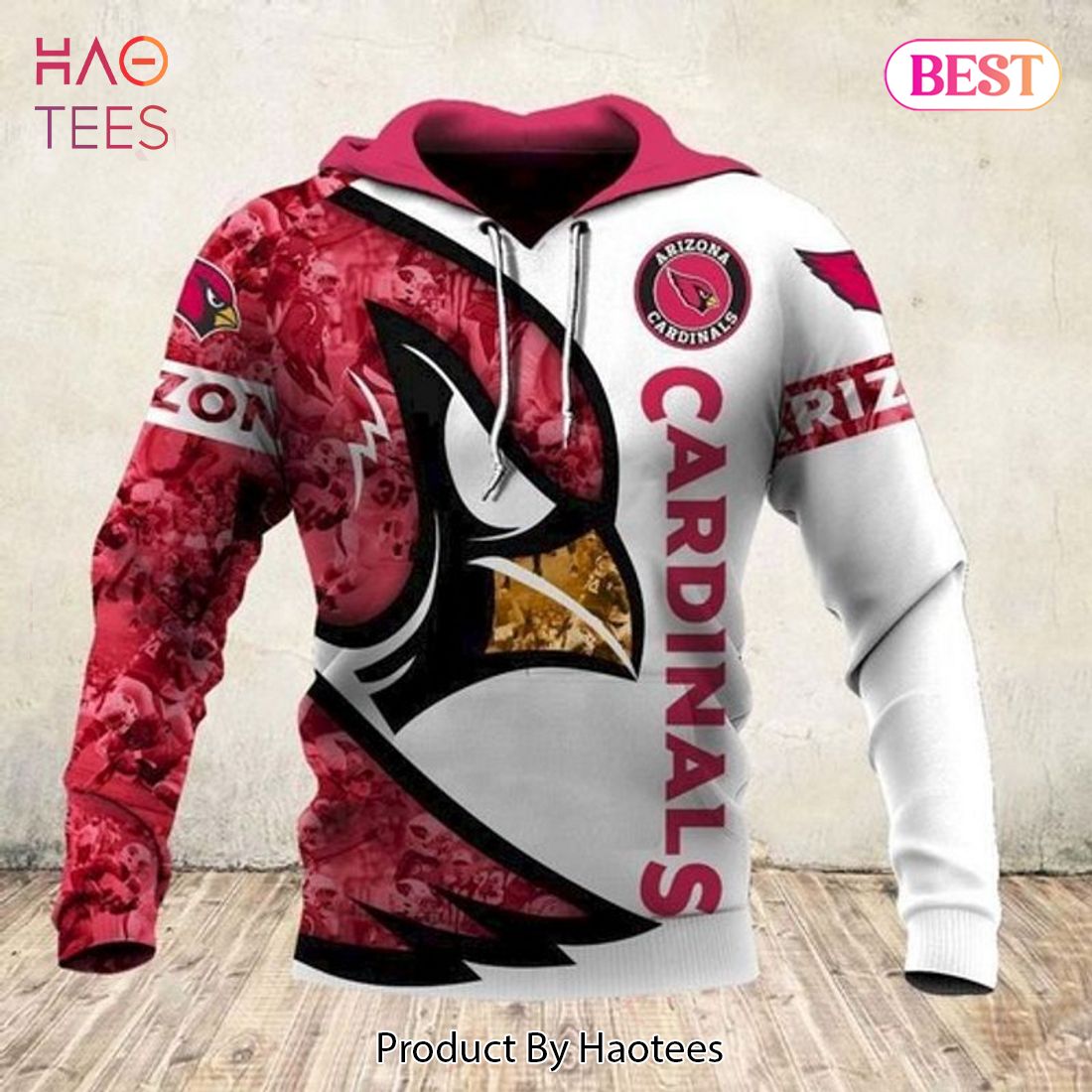 [AVAILABLE] Arizona Cardinals White 3D Hoodie