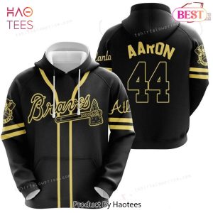 AVAILABLE Atlanta Braves Hank Aaron  44 Great Player MLB Baseball Team Logo Black 3D Hoodie