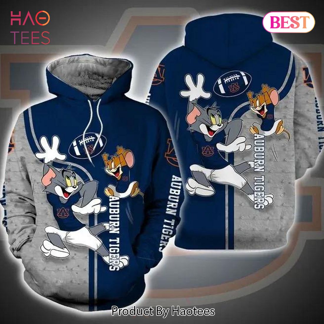 AVAILABLE Auburn Tigers Ft. Tom and Jerry 3D Hoodie Auburn Tigers Gift Ideas For Him