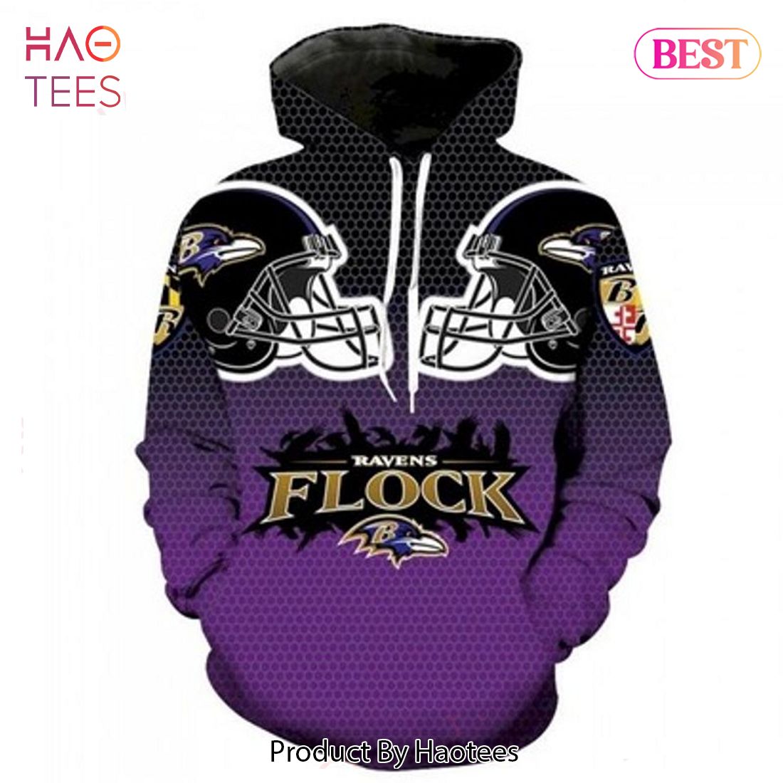 [AVAILABLE] Baltimore Ravens Logo Ravens Flock 3D Hoodie