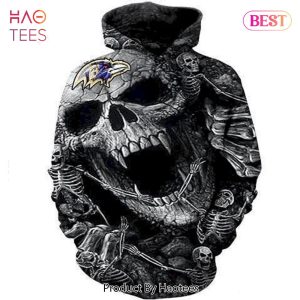 AVAILABLE Baltimore Ravens Logo Skull Skeleton 3D Hoodie