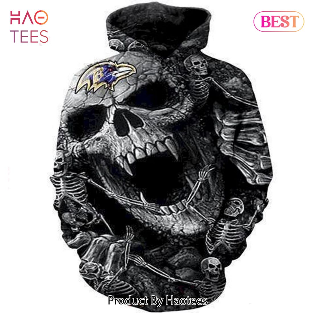 AVAILABLE Baltimore Ravens Logo Skull Skeleton 3D Hoodie Luxury Store