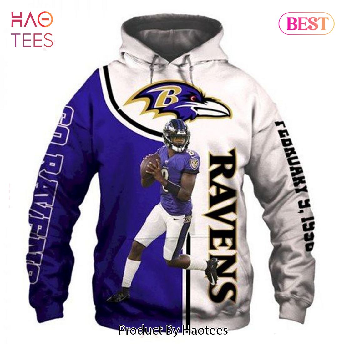 AVAILABLE Baltimore Ravens Rugby Club Lamar Jackson 3D Hoodie