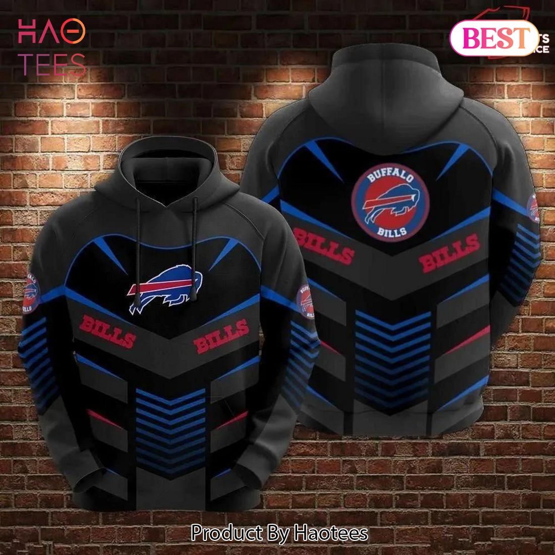 AVAILABLE Buffalo Bills Big Logo Black 3D Hoodie