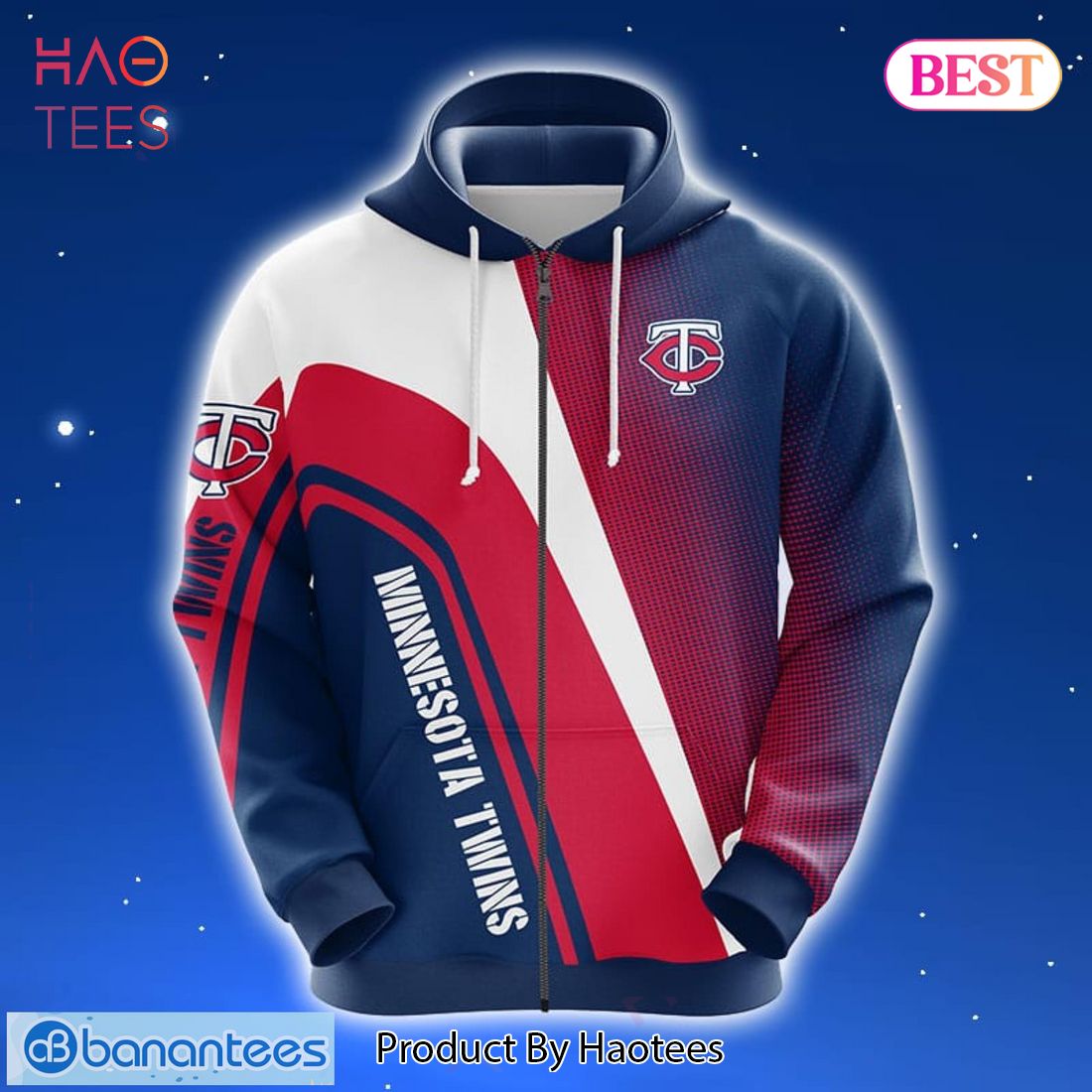 AVAILABLE Minnesota Twins MLB Red Blue 3D Hoodie Zip Hoodie