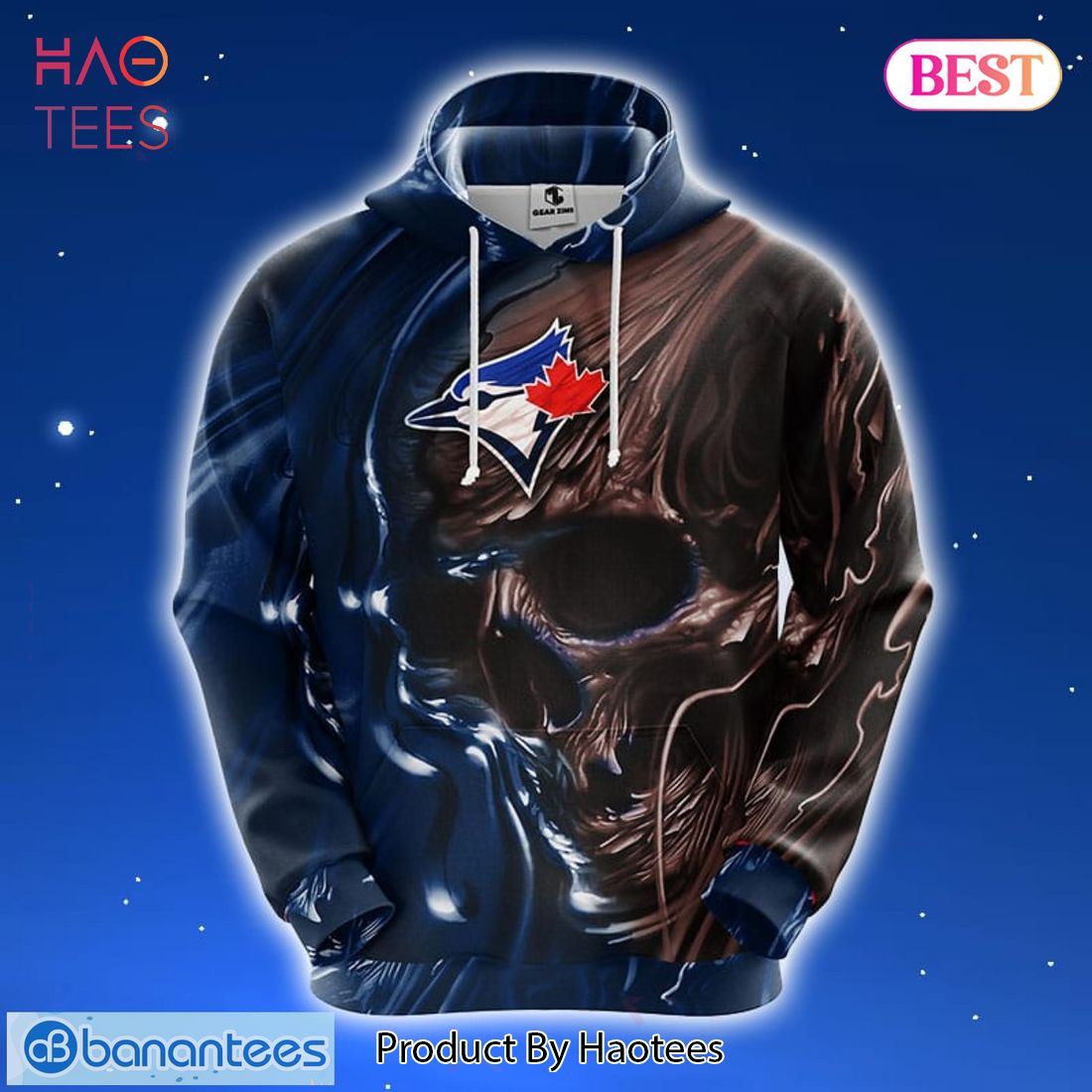 AVAILABLE MLB Toronto Blue Jays Skull 3D Hoodie Zip Hoodie