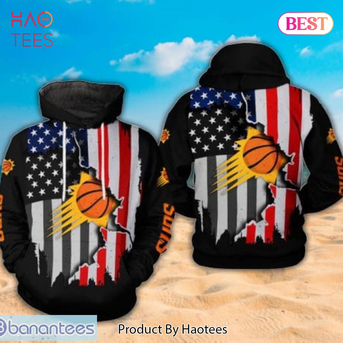 [AVAILABLE] NBA Phoenix Suns Black American Flag Scratch 3D Hoodie