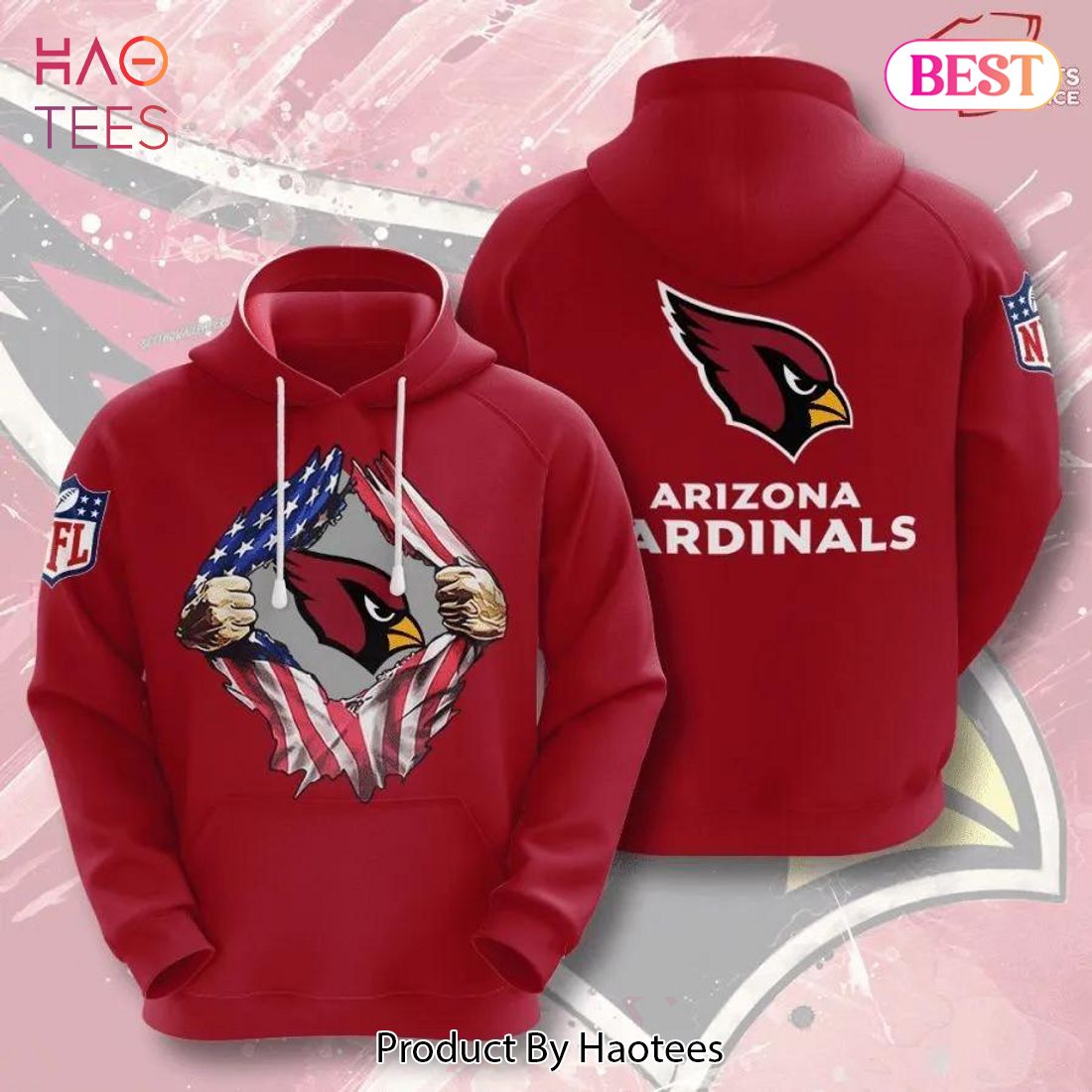 BEST Arizona Cardinals Usa Flag 3D Casual Unisex Red Hoodie