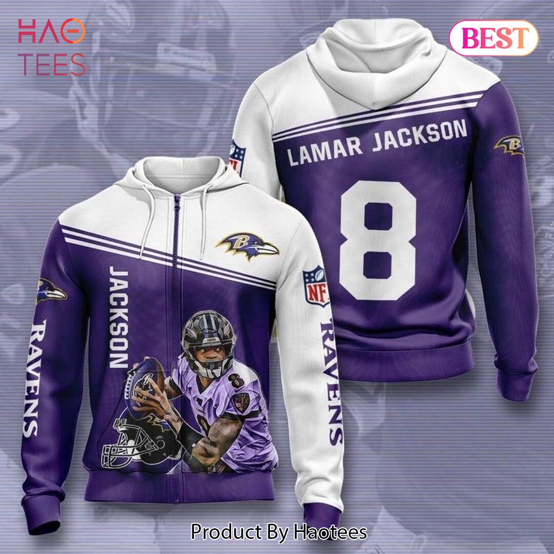 BEST] Baltimore Ravens Lamar Jackson No8 3D Hoodie For Men Women