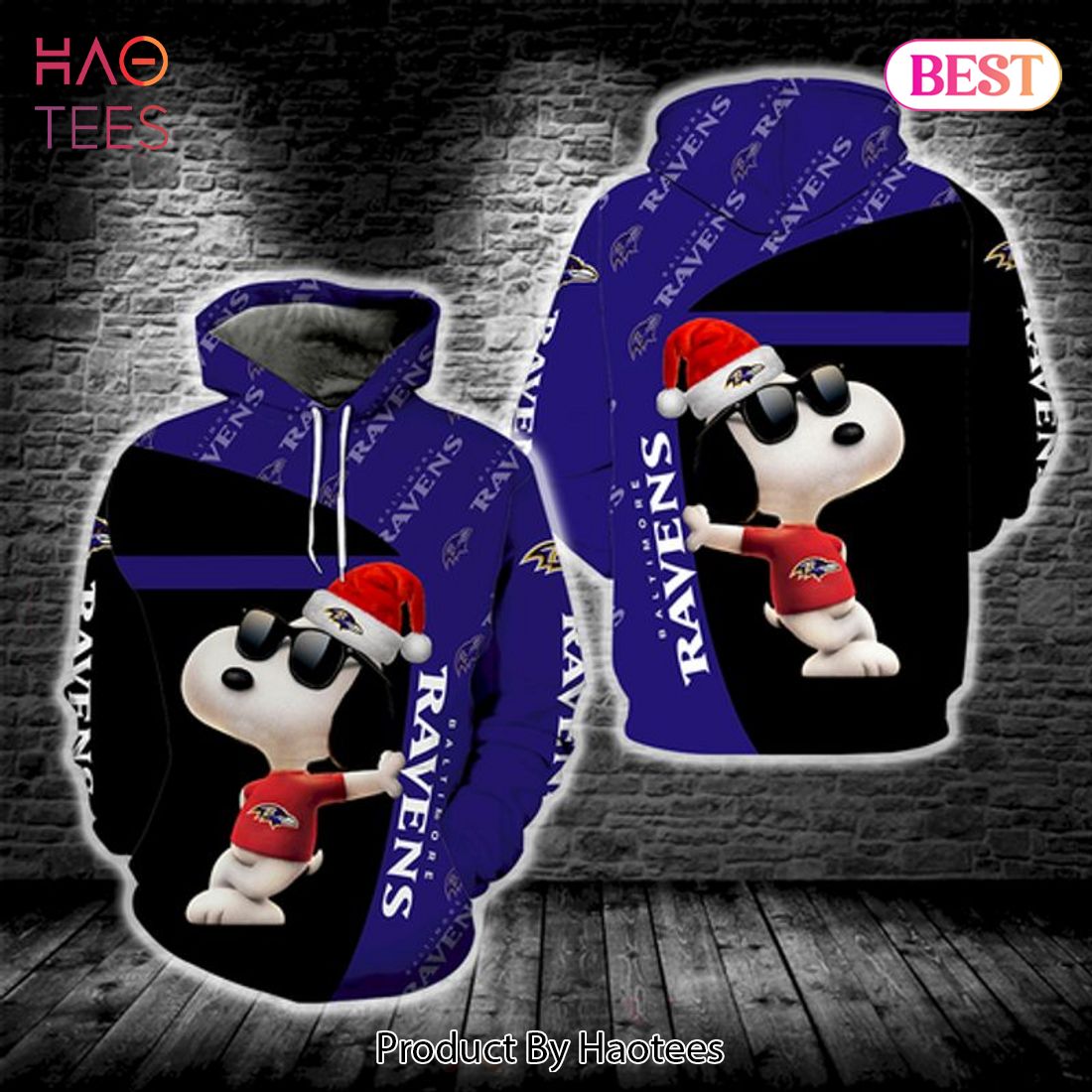 BEST Baltimore Ravens Logo Funny Snoopy With Sunglasses Peanuts 3D Hoodie