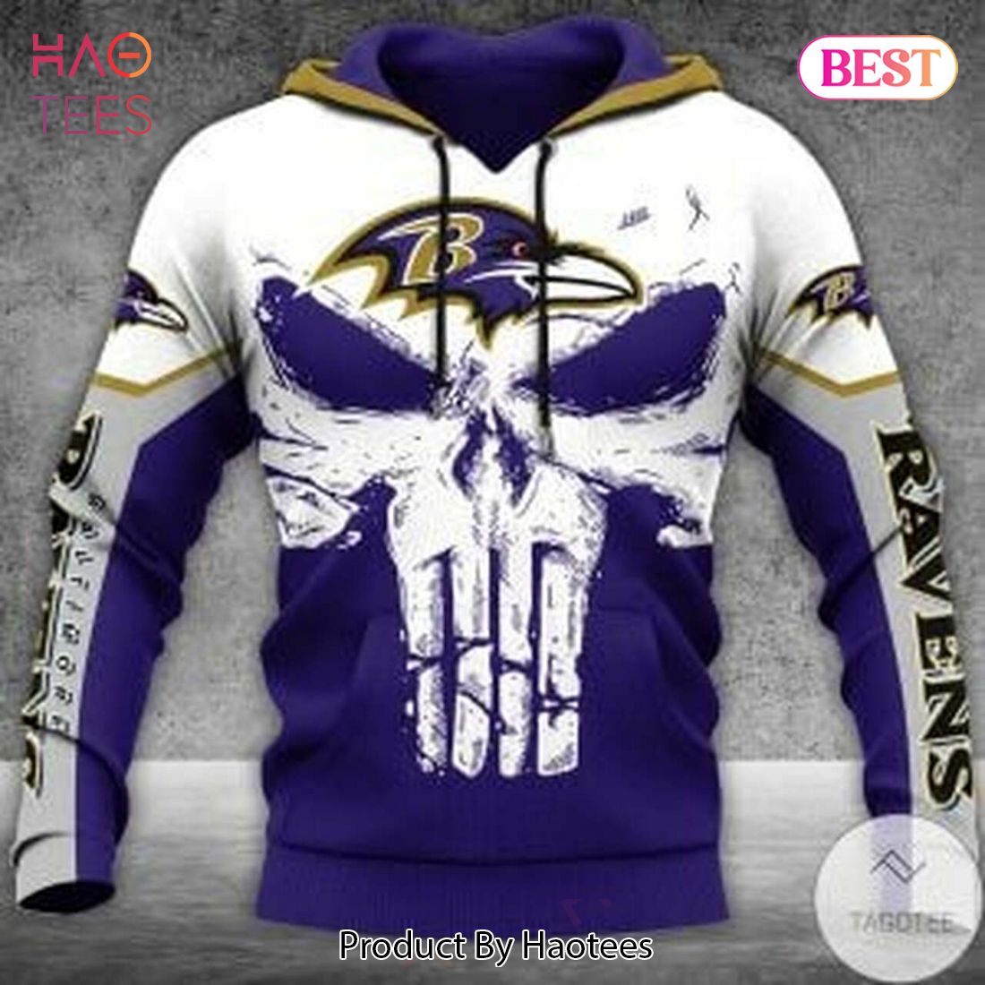 [BEST] Baltimore Ravens White Skull 3D Hoodie Baltimore Ravens NFL Gifts